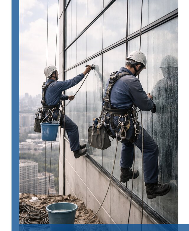 Профессиональная мойка фасадных окон альпинистами в Чусовой