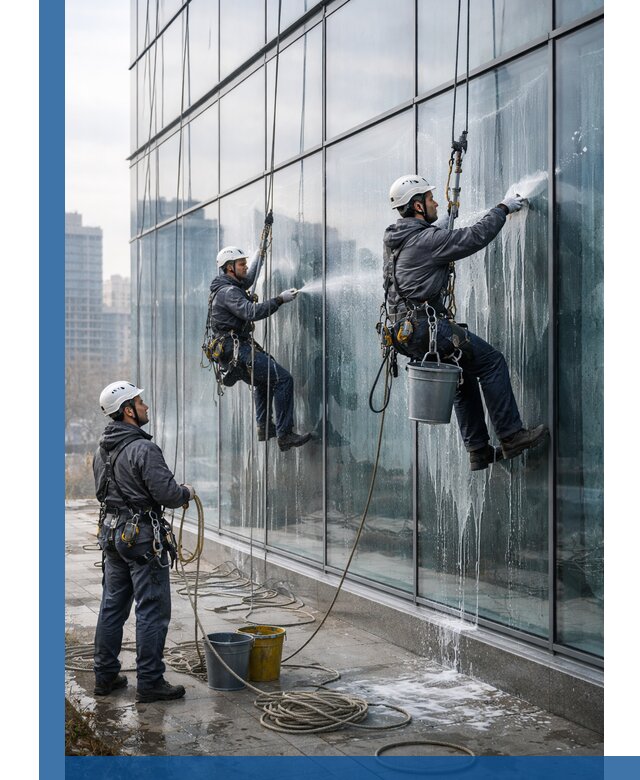 Промышленная мойка панорамных окон на высоте в Чусовой