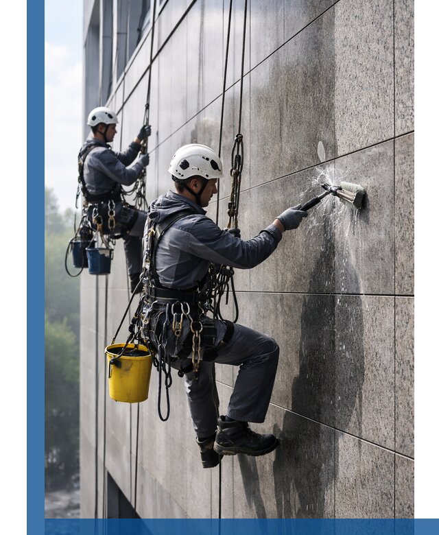 Профессиональная мойка фасада из керамогранита в Чусовой