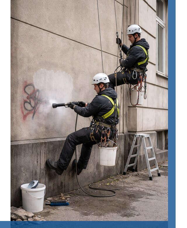 Удаление граффити с фасада в Чусовой от 4702 р. | ВЫСОТНИК-Чсв