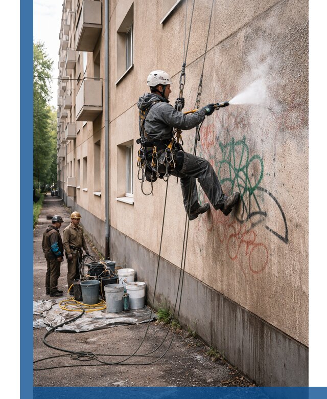 Удаление граффити с фасада в Чусовой без следов и повреждений