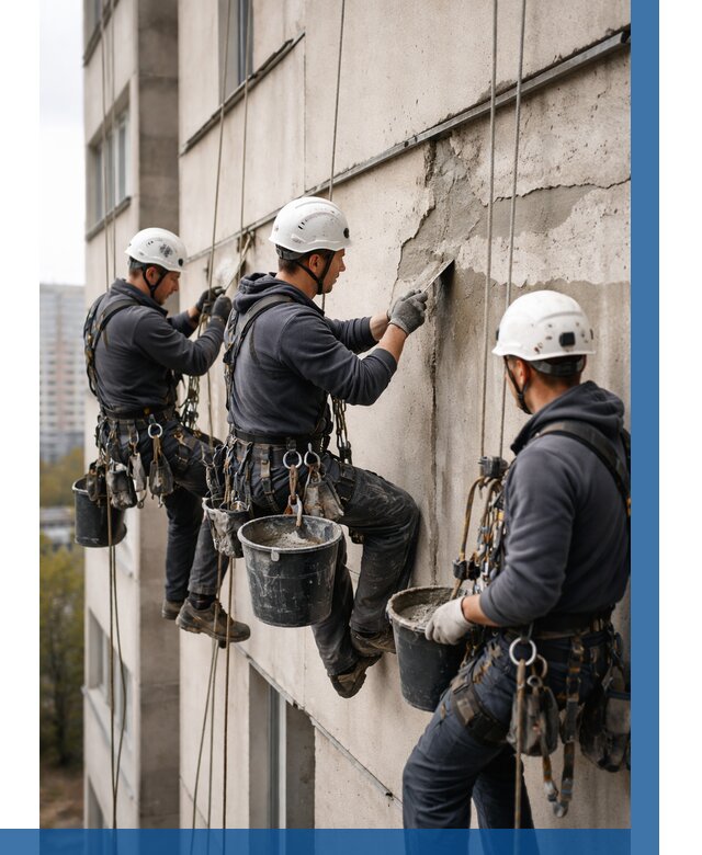 Ремонт бетонных элементов фасада в Чусовой от 2612 р. | ВЫСОТНИК-Чсв