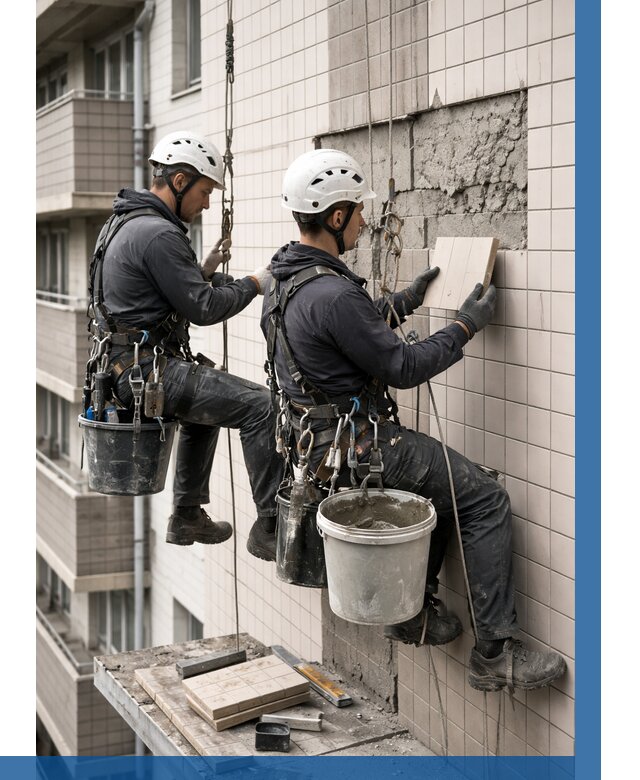 Ремонт облицовки фасада плиткой в Чусовой от 1881 р. | ВЫСОТНИК-Чсв