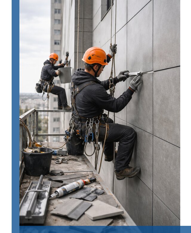 Профессиональный ремонт фасада из керамогранита в Чусовой