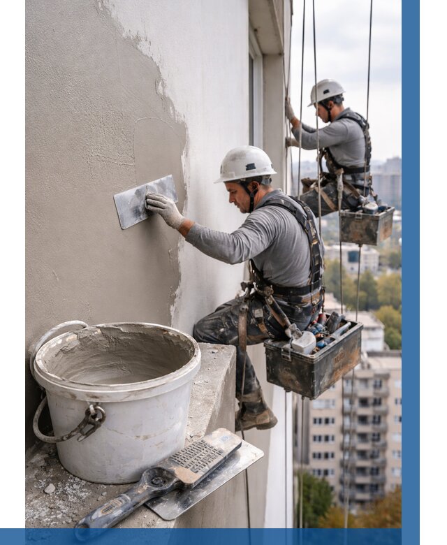 Шпаклевка фасада на высоте в Чусовой от 731 р. | ВЫСОТНИК-Чсв