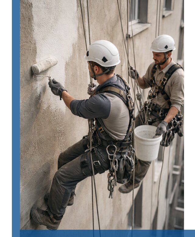 Грунтовка фасада на высоте в Чусовой промышленными альпинистами