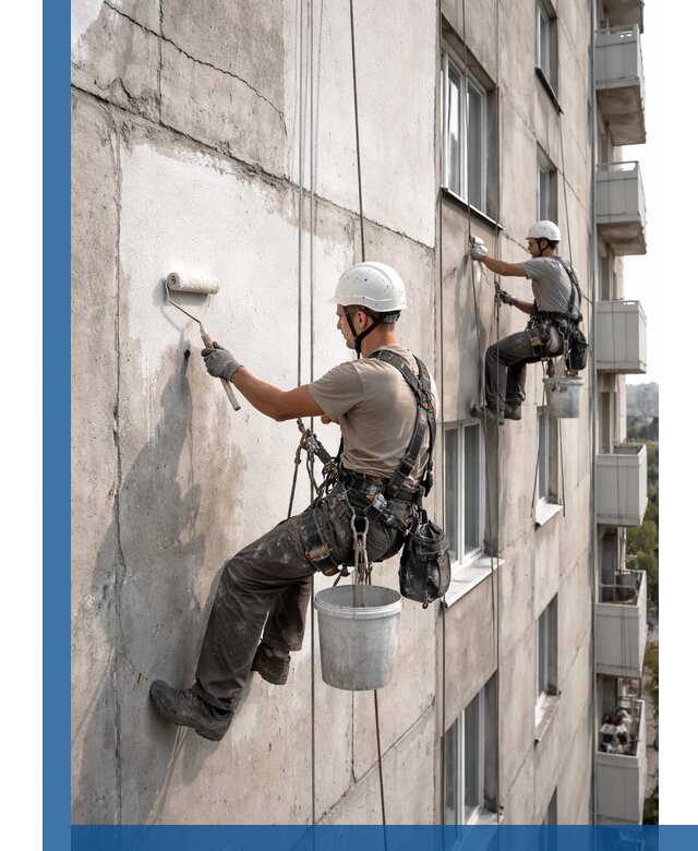 Покраска бетонного фасада в Чусовой для жилых и промышленных объектов