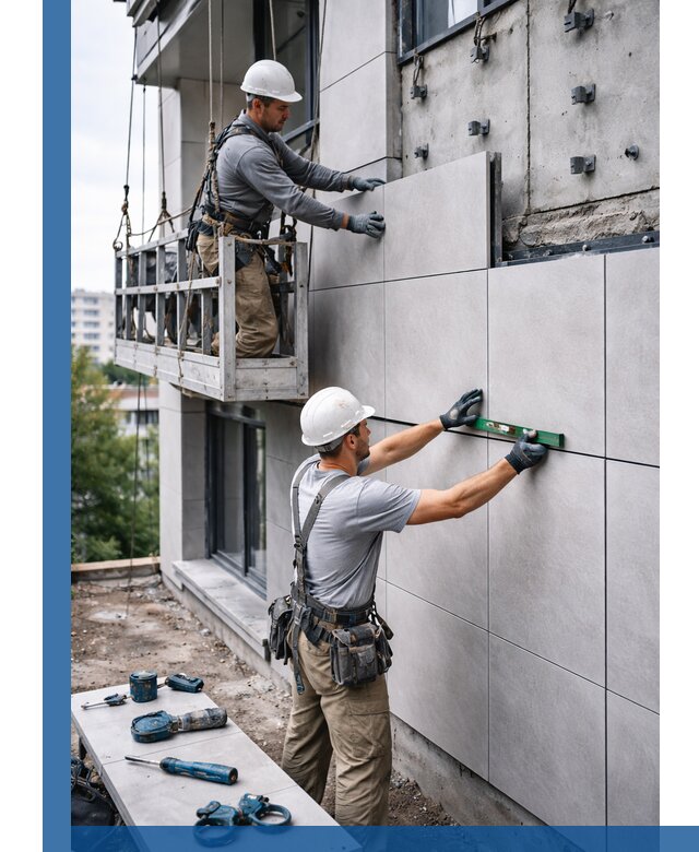 Монтаж керамогранита на фасад в Чусовой под ключ с гарантией качества