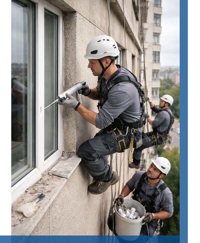 Герметизация оконных швов снаружи в Чусовой от 1567 р. | ВЫСОТНИК-Чсв