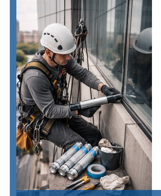 Герметизация стыков витража в Чусовой для герметичных фасадов