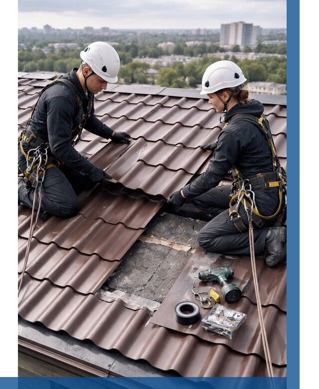 Ремонт металлочерепицы на крыше в Чусовой от 940 р. | ВЫСОТНИК-Чсв