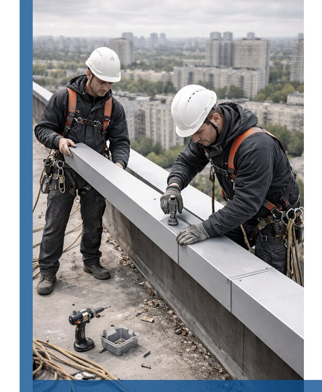 Монтаж парапетных крышек и ограждений кровли в Чусовой