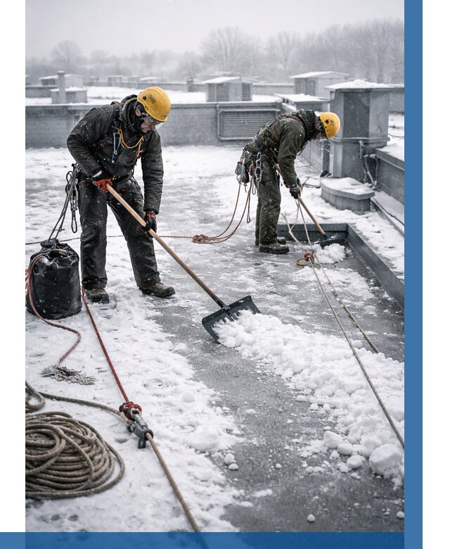 Очистка крыши от снега в Чусовой от 7836 р. | ВЫСОТНИК-Чсв