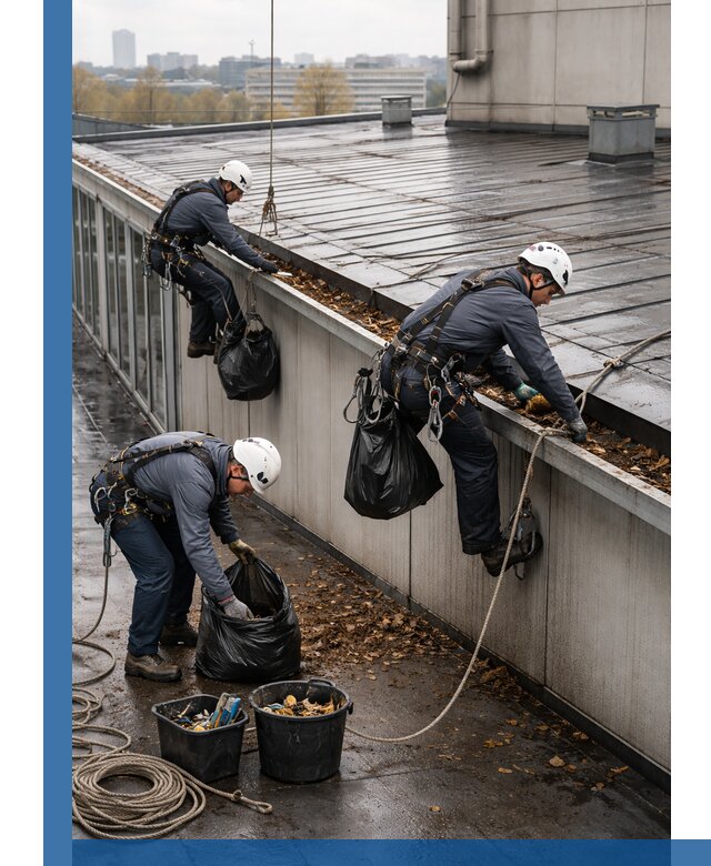 Очистка кровли по периметру в Чусовой силами промышленных альпинистов