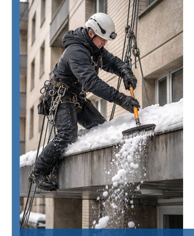 Очистка козырьков от снега в Чусовой круглогодично безопасно