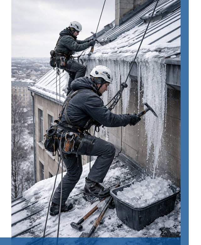 Удаление наледи с кровли в Чусовой от 5746 р. | ВЫСОТНИК-Чсв