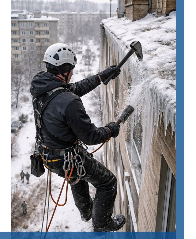 Сбивание сосулек с крыши в Чусовой по цене от 4702 р. | ВЫСОТНИК-Чсв