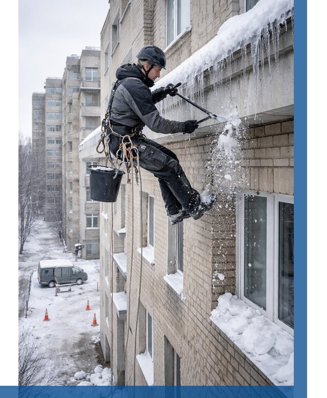 Удаление наледи с карнизов в Чусовой от 366 р. | ВЫСОТНИК-Чсв