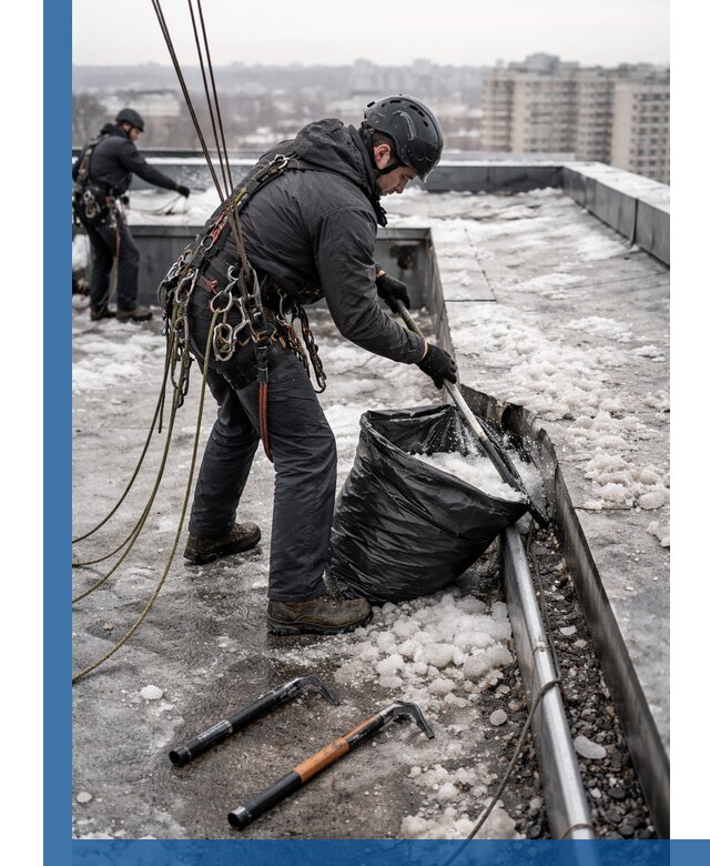 Аварийная очистка кровли в Чусовой от промальпинистов