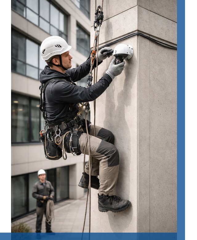 Монтаж камер видеонаблюдения на фасаде в Чусовой от 8881 р.-ВЫСОТНИК-Чсв