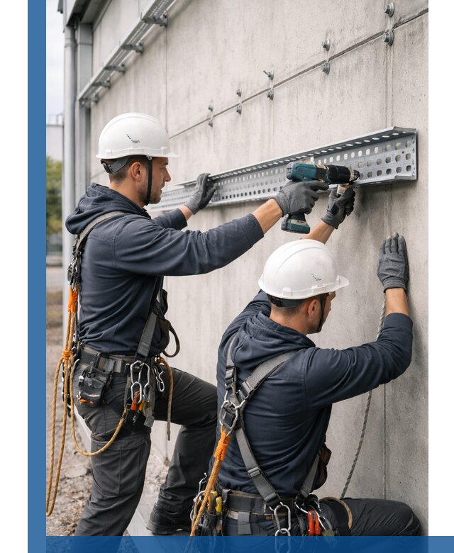 Монтаж кабельных лотков на фасаде зданий в Чусовой с гарантией