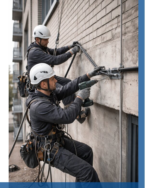 Крепление кабеля на фасаде в Чусовой от 366 р. | ВЫСОТНИК-Чсв