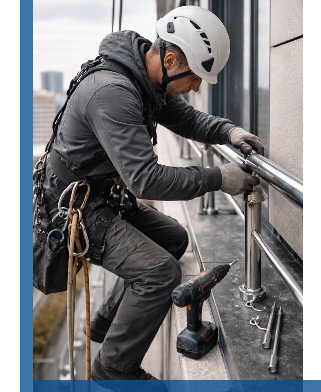 Монтаж ограждений на высоте в Чусовой для зданий и конструкций