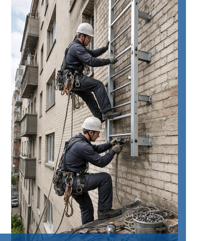 Монтаж пожарной лестницы в Чусовой от 26120 р заказать у ВЫСОТНИК-Чсв
