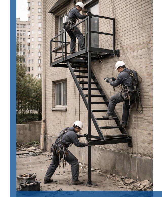 Монтаж пожарной лестницы в Чусовой, установка и крепление