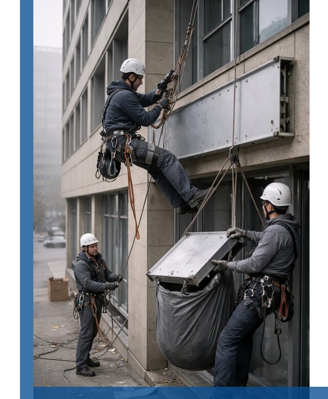 Демонтаж рекламной вывески с высотными работами в Чусовой