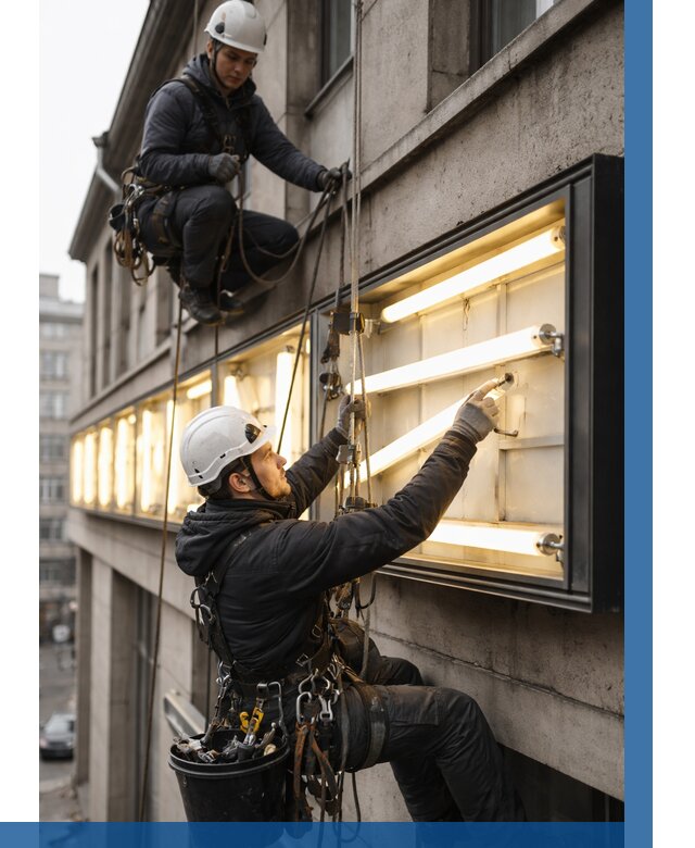 Замена ламп в вывеске в Чусовой под ключ от 3657 р. | ВЫСОТНИК-Чсв
