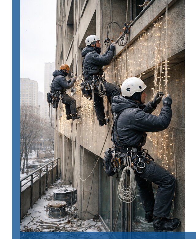 Монтаж новогодней иллюминации и украшение фасадов в Чусовой