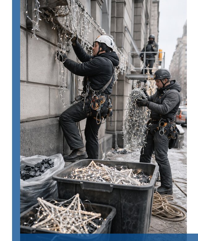 Демонтаж новогоднего оформления и гирлянд в Чусовой