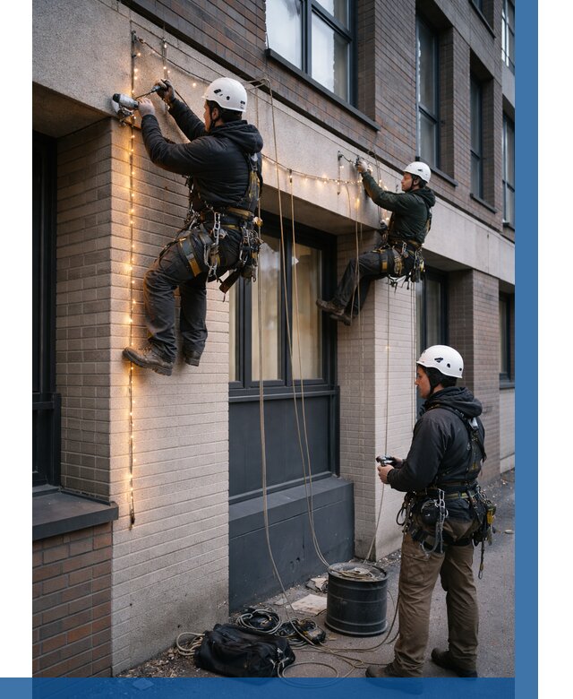 Монтаж гирлянд на фасаде в Чусовой от 3657 р. | ВЫСОТНИК-Чсв