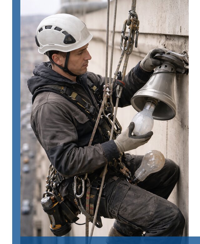 Замена ламп на высоте в Чусовой профессионально и быстро