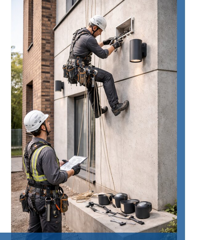 Монтаж фасадного освещения в Чусовой от 2612 р. | ВЫСОТНИК-Чсв