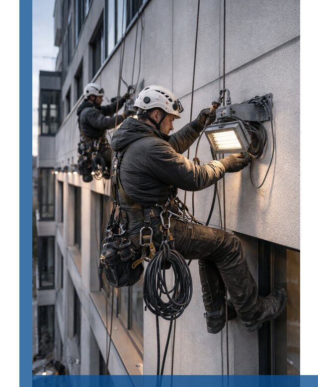 Монтаж фасадного освещения в Чусовой установка и подключение