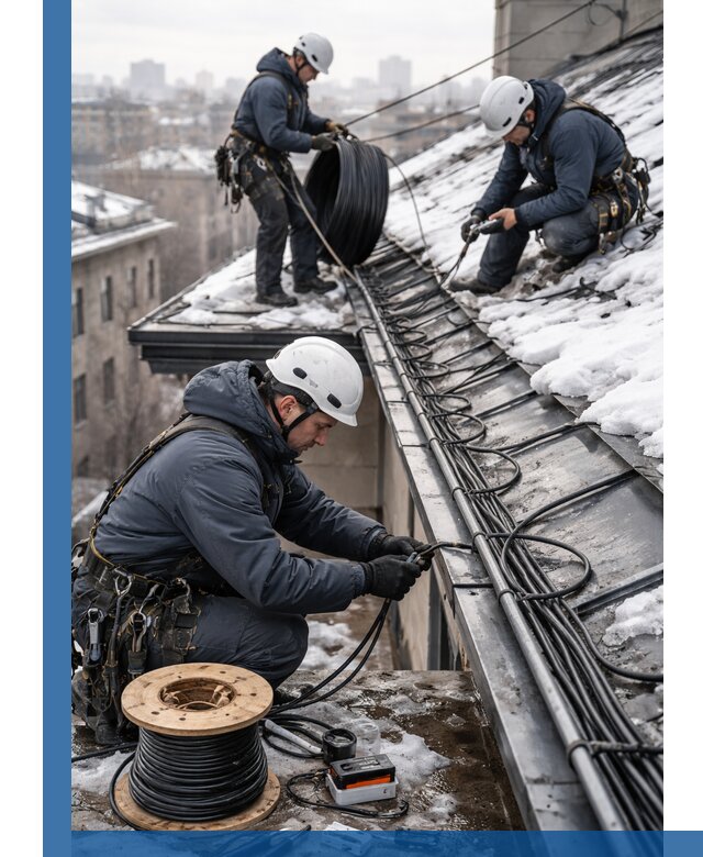 Монтаж греющего кабеля на кровле в Чусовой под ключ