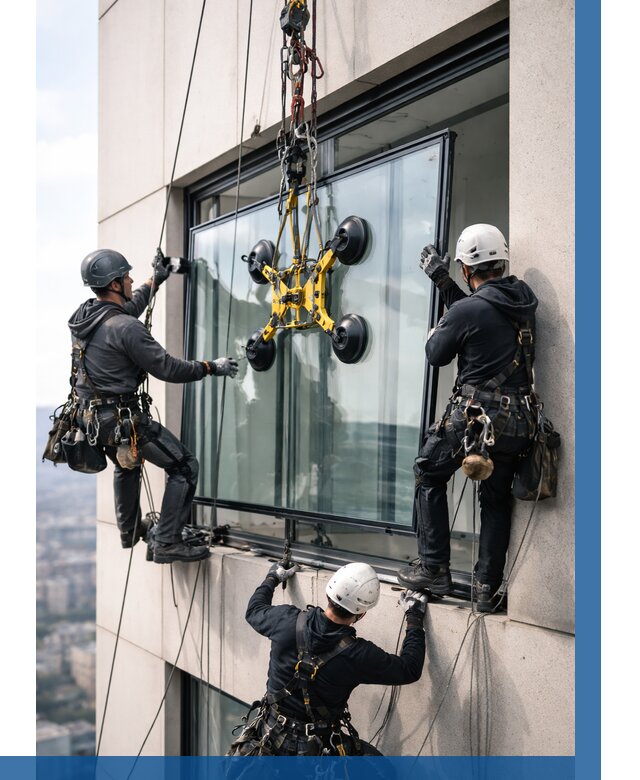 Монтаж стеклопакетов на высоте в Чусовой от 3343 р. | ВЫСОТНИК-Чсв