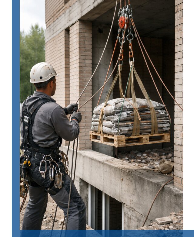 Подъем материалов на этаж веревками в Чусовой оперативно