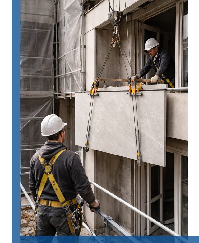 Подъем керамогранита на этаж в Чусовой грузчиками и техникой