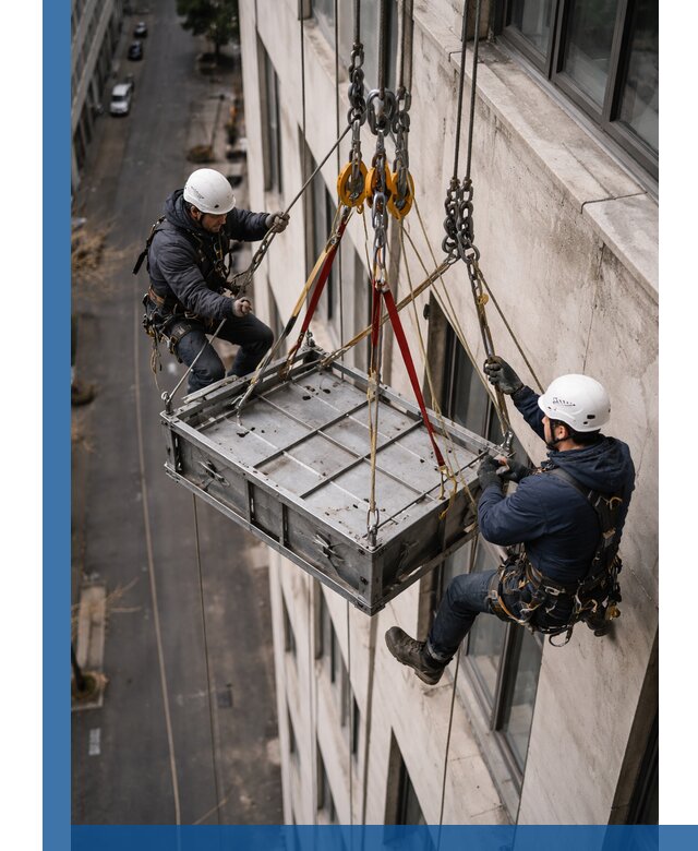 Спуск и подъем грузов по фасаду в Чусовой для зданий