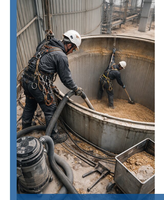 Профессиональная чистка зерновых бункеров в Чусовой с выездом