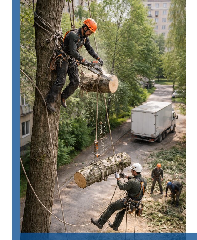 Спил деревьев альпинистами в Чусовой, безопасно и без повреждений