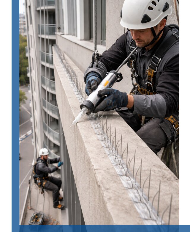 Установка шипов от птиц на фасадах и кровлях в Чусовой